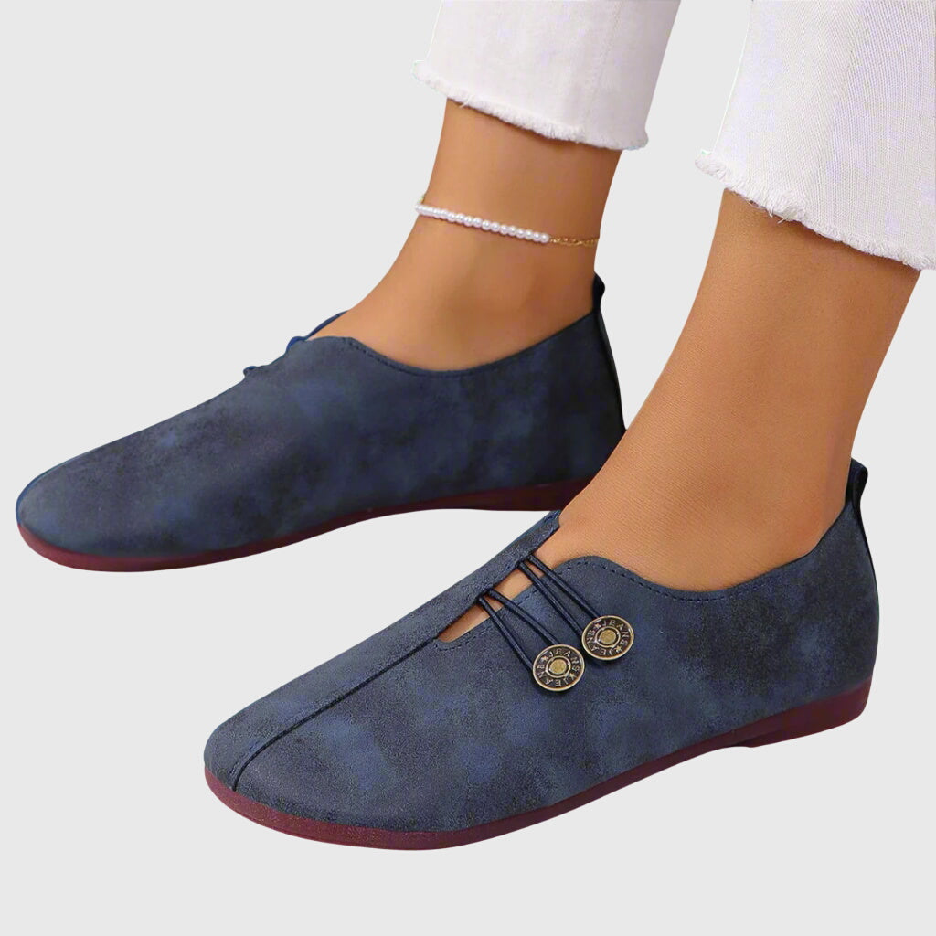 Dagmar | Kvinne vårcasual slip-on flate sko med knapp
