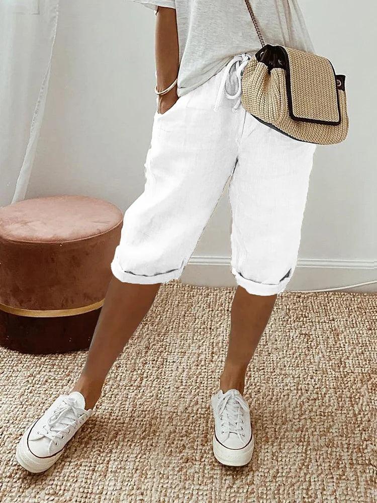 Margit | Casual Capri Bukser med Rullet Kant