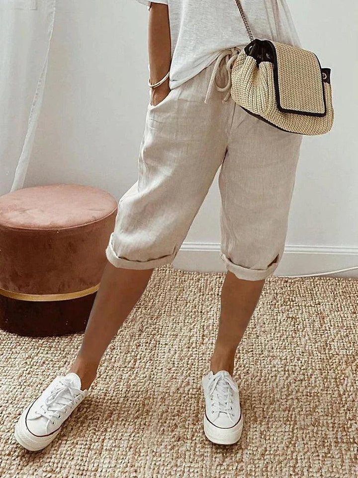 Margit | Casual Capri Bukser med Rullet Kant