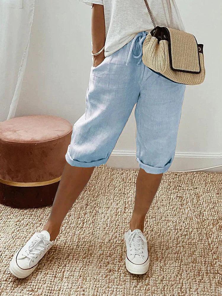 Margit | Casual Capri Bukser med Rullet Kant