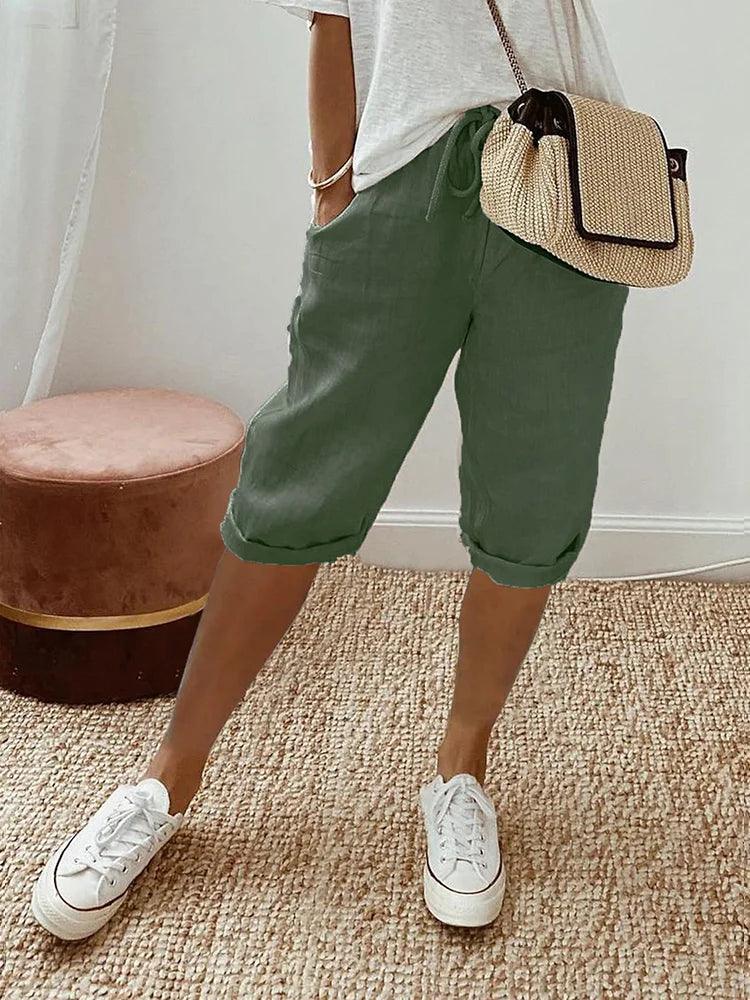Margit | Casual Capri Bukser med Rullet Kant