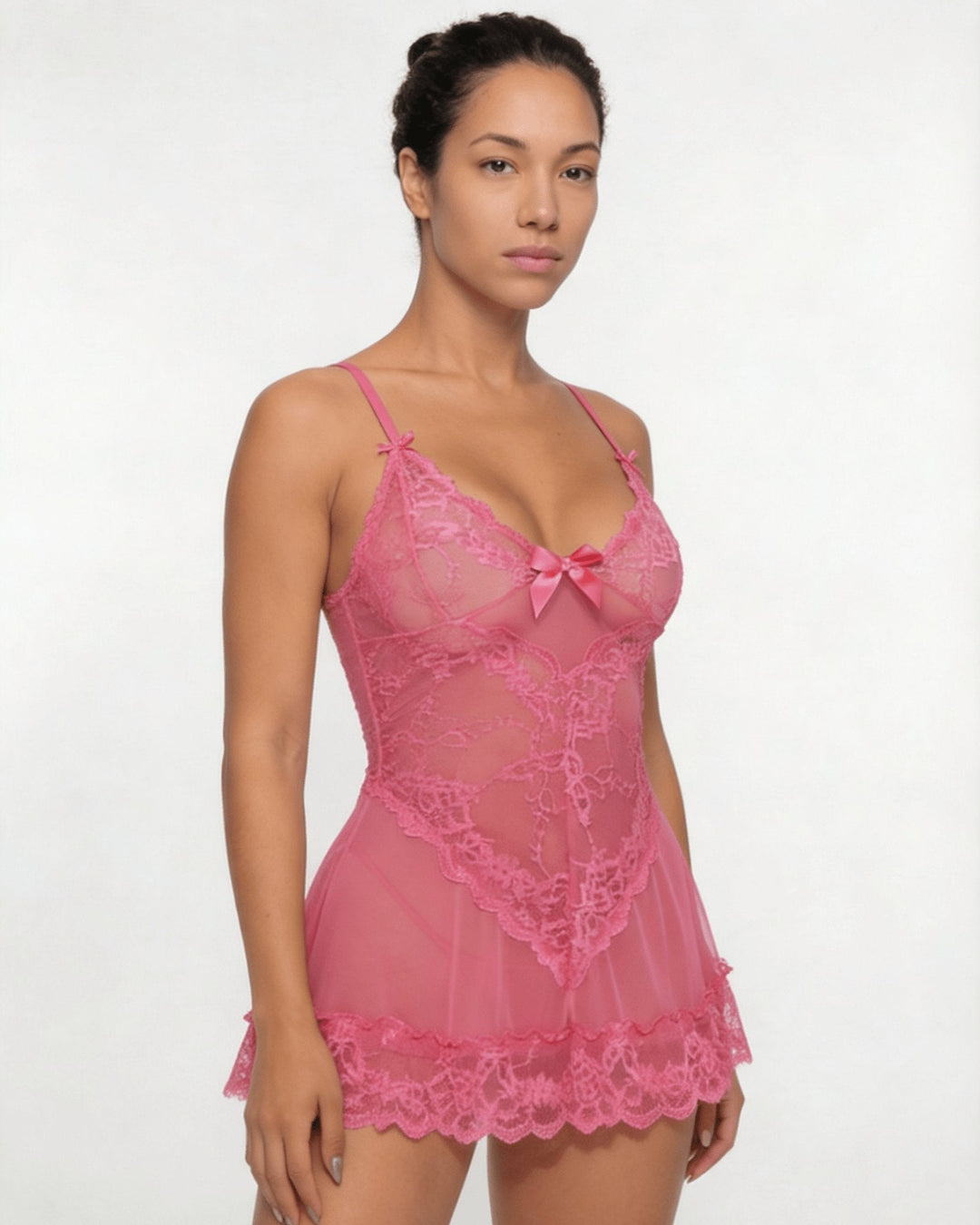 Lea | Transparent Blondekjole Chemise Mesh Blonde Satin G-streng