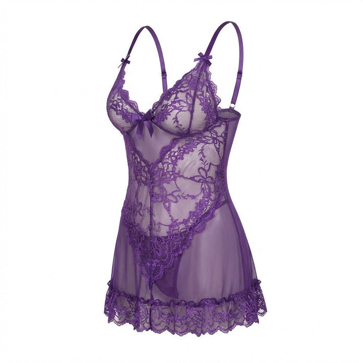 Lea | Transparent Blondekjole Chemise Mesh Blonde Satin G-streng