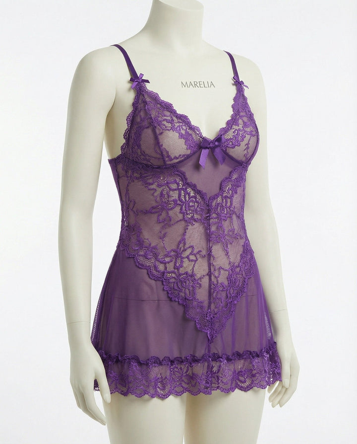 Lea | Transparent Blondekjole Chemise Mesh Blonde Satin G-streng