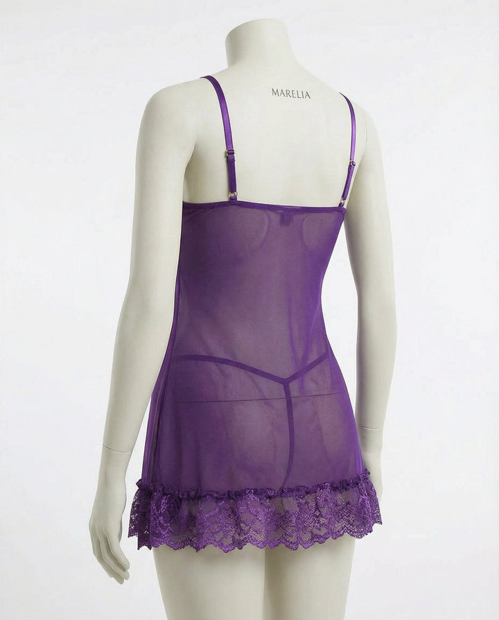 Lea | Transparent Blondekjole Chemise Mesh Blonde Satin G-streng