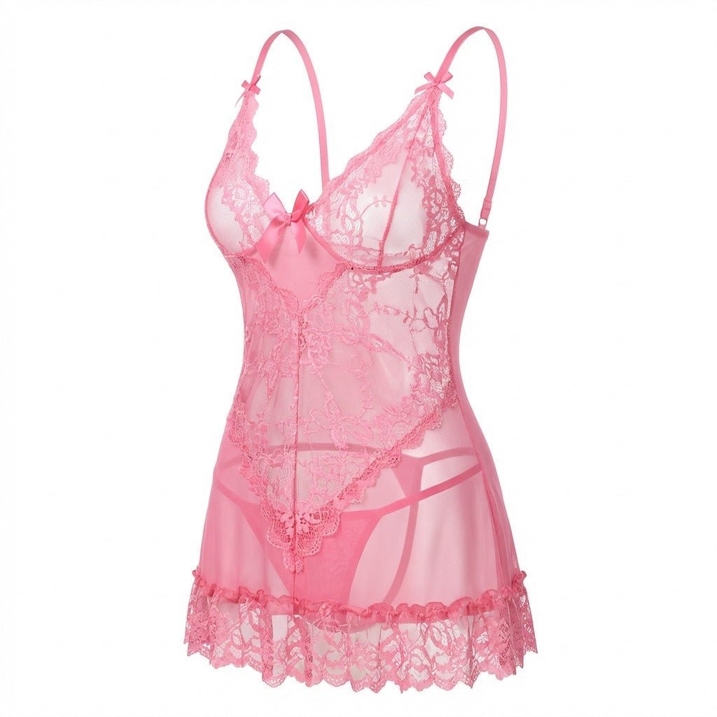 Lea | Transparent Blondekjole Chemise Mesh Blonde Satin G-streng
