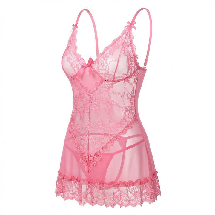 Lea | Transparent Blondekjole Chemise Mesh Blonde Satin G-streng
