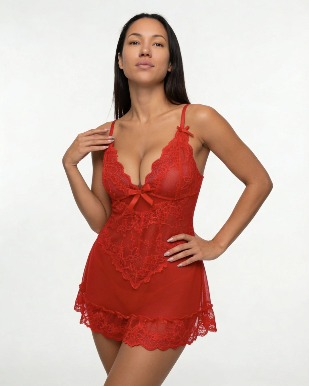 Lea | Transparent Blondekjole Chemise Mesh Blonde Satin G-streng