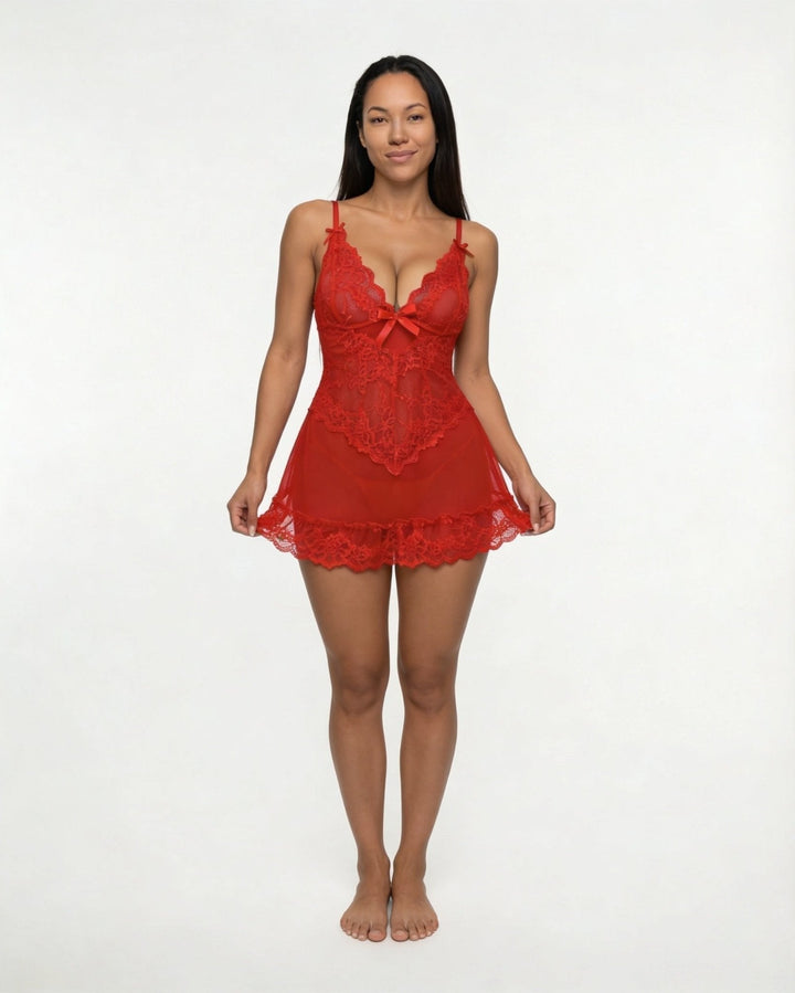 Lea | Transparent Blondekjole Chemise Mesh Blonde Satin G-streng