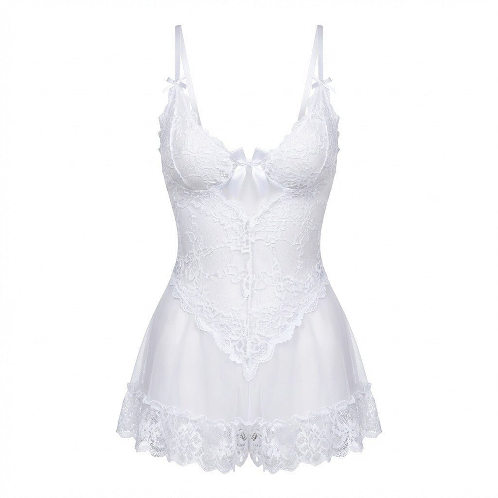 Lea | Transparent Blondekjole Chemise Mesh Blonde Satin G-streng