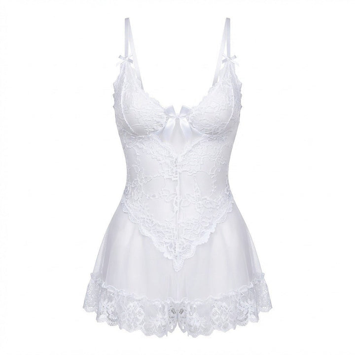 Lea | Transparent Blondekjole Chemise Mesh Blonde Satin G-streng