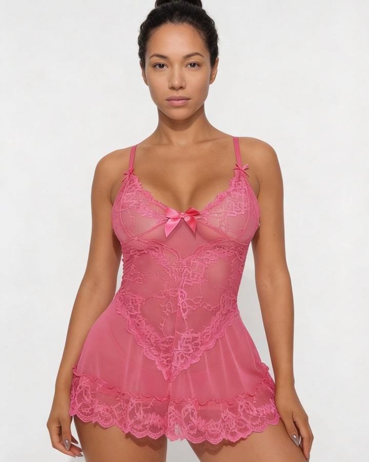 Lea | Transparent Blondekjole Chemise Mesh Blonde Satin G-streng