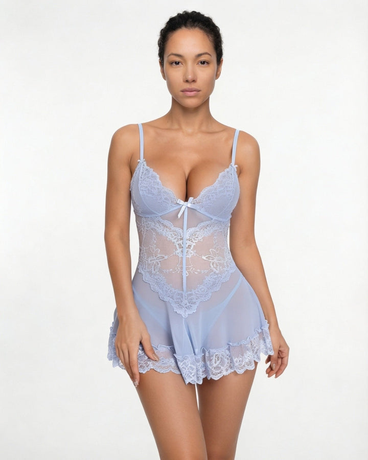 Lea | Transparent Blondekjole Chemise Mesh Blonde Satin G-streng