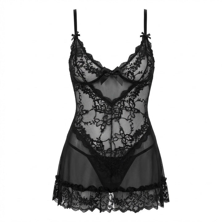 Lea | Transparent Blondekjole Chemise Mesh Blonde Satin G-streng