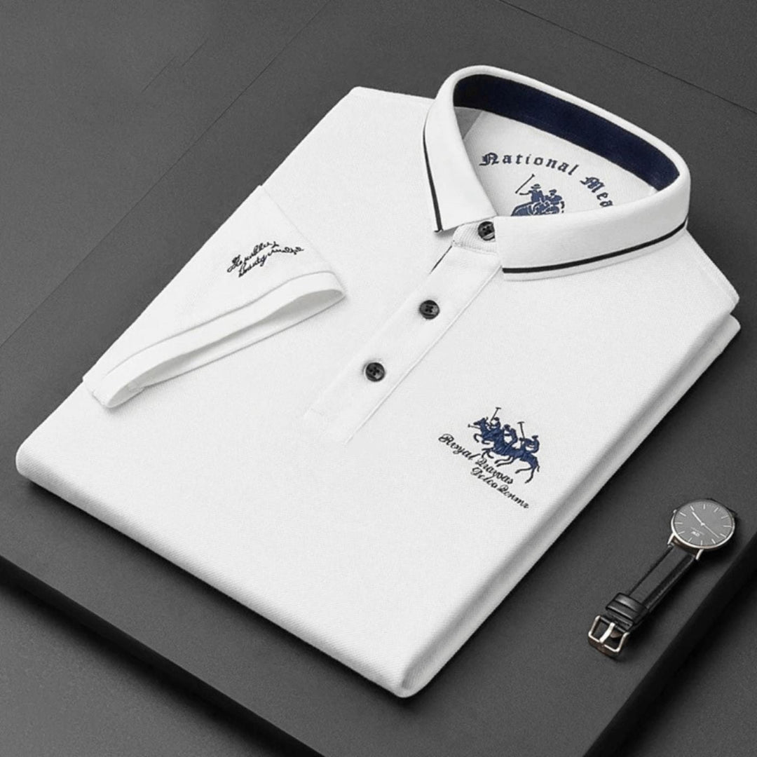 Magnus | Herres kortermet polo skjorte med brodert slim-fit krage