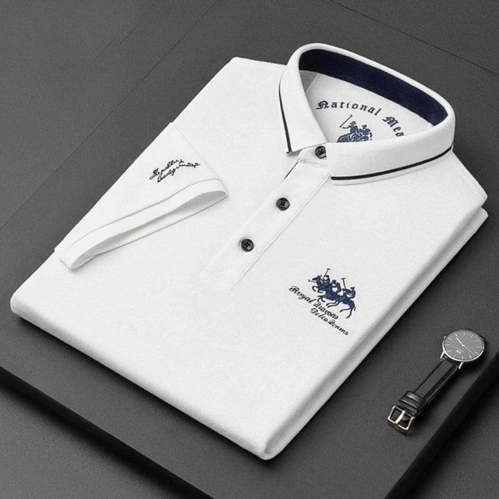 Magnus | Herres kortermet polo skjorte med brodert slim-fit krage