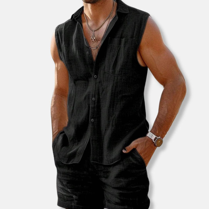 Christian | Herresinglet skjorte i linlook med shorts i vanlig passform
