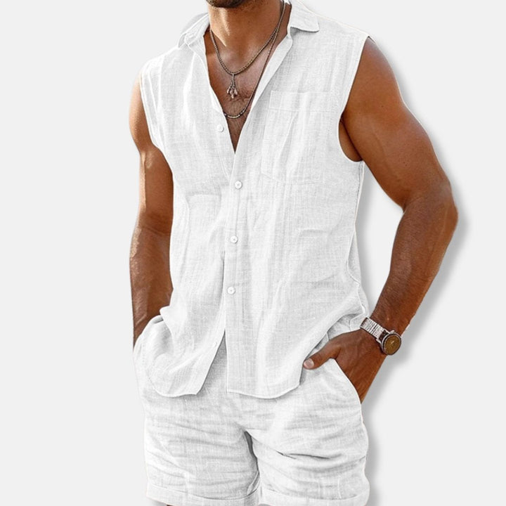 Christian | Herresinglet skjorte i linlook med shorts i vanlig passform