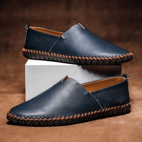 Frederik | Herre Slip-on Pebbled Lær Loafers med Kontraststing