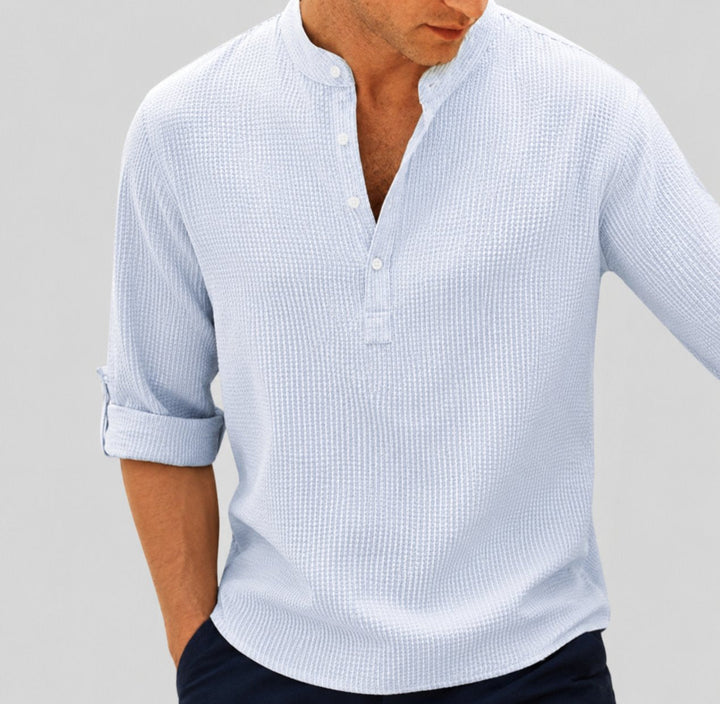 Magnus | Herre Stripete Seersucker Henley Skjorte Langermet