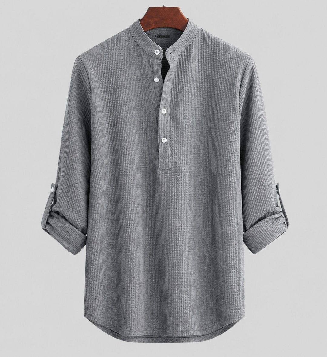 Magnus | Herre Stripete Seersucker Henley Skjorte Langermet