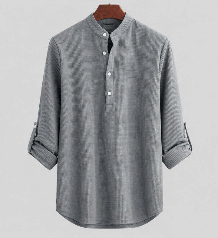 Magnus | Herre Stripete Seersucker Henley Skjorte Langermet