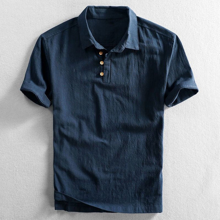 Emil | Herre Boho Kortermet Lin Skjorte Regular Fit Polo Krage