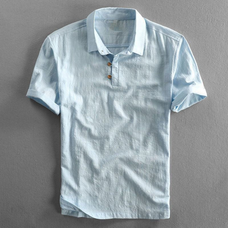 Emil | Herre Boho Kortermet Lin Skjorte Regular Fit Polo Krage