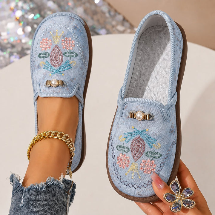 Astrid | Kvinne Embroidered Flower Slip-On Loafers