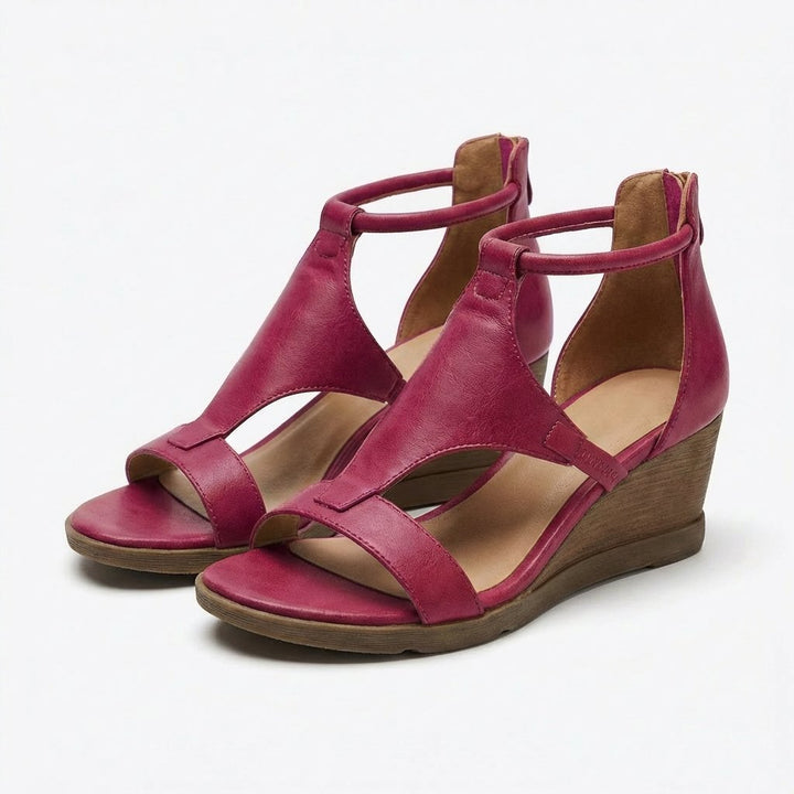 Freja | Kvinne Sandal med Åpen Tå og Wedge Hæl med Ankelrem