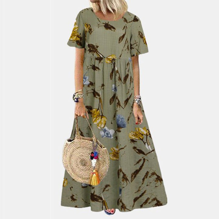 Anna | Kvinne Floral Løs Passform Korte Ermer Maxi Kjole