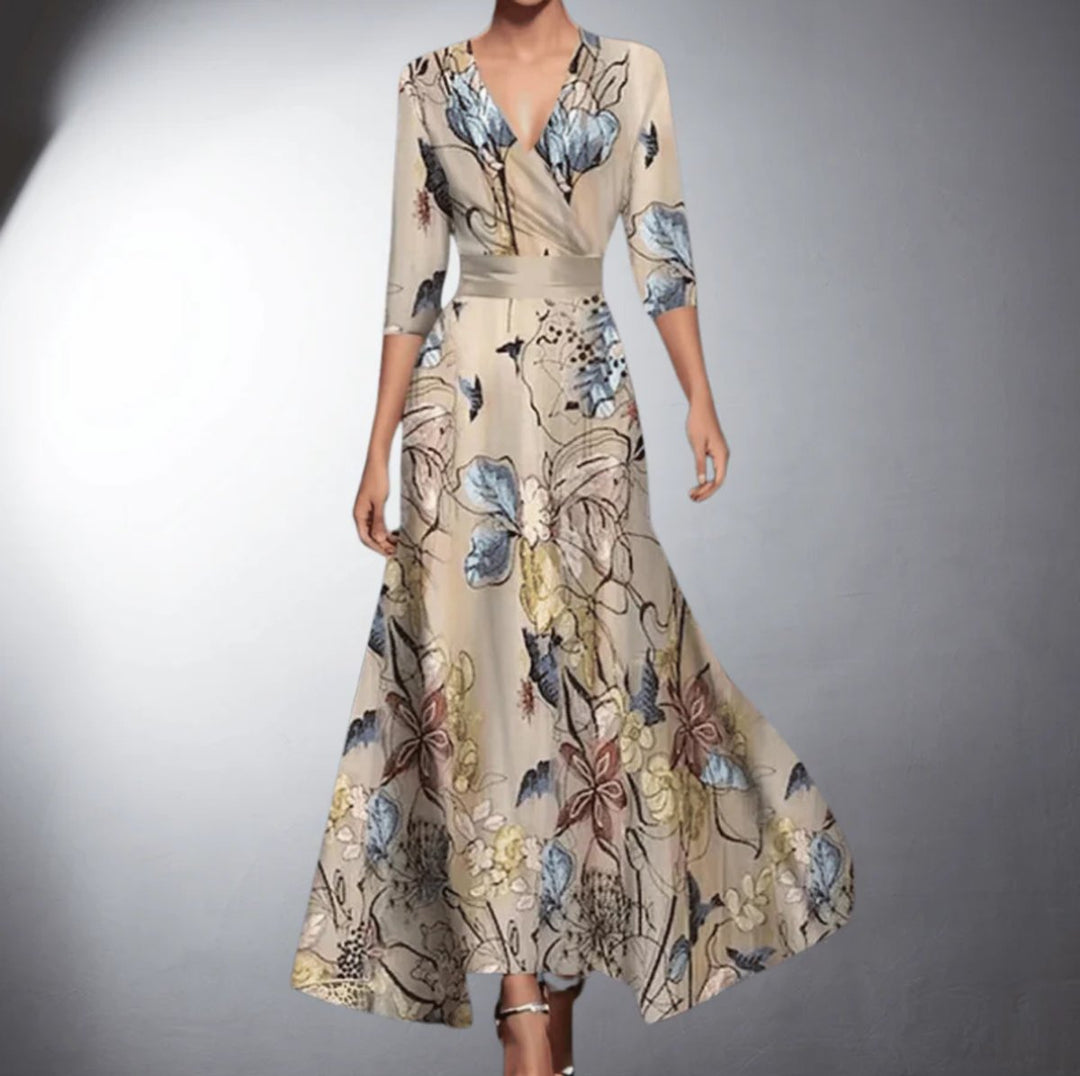 Liv | Kvinne Floral Maxi Festkjole V-Hals Elegant Formelle Kjoler