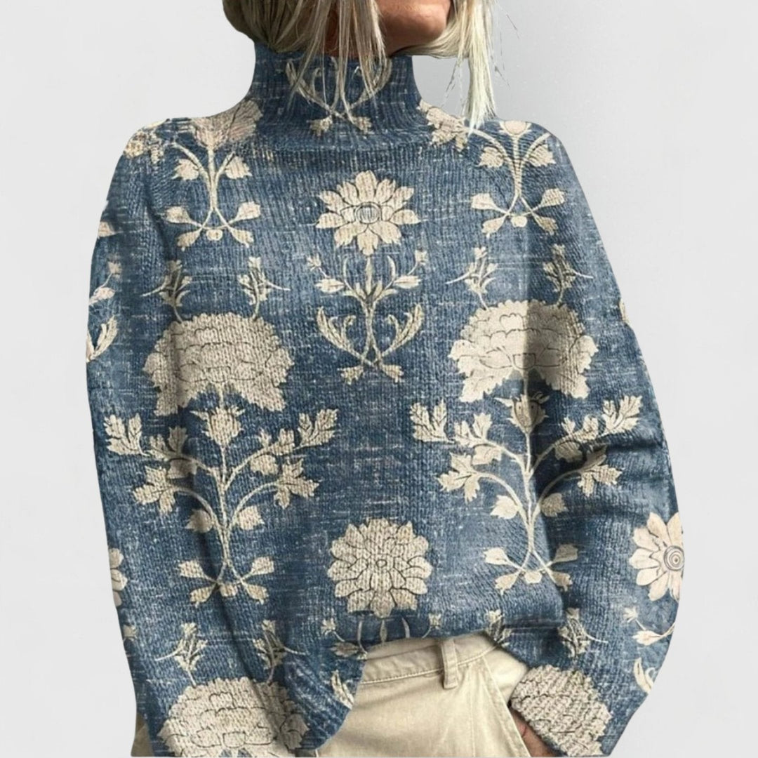 Laura | Dame Blomstrete Turtleneck Genser Løs Passform