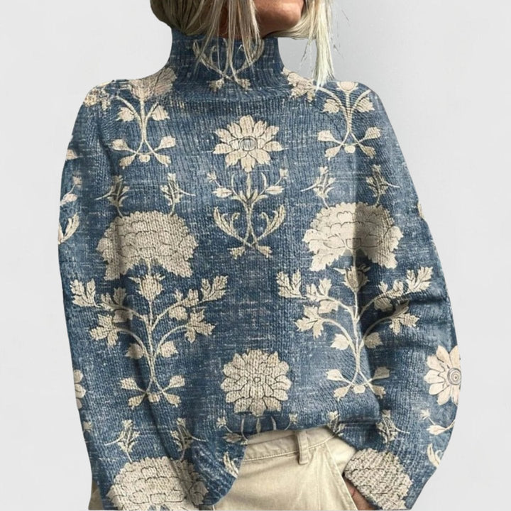 Laura | Dame Blomstrete Turtleneck Genser Løs Passform