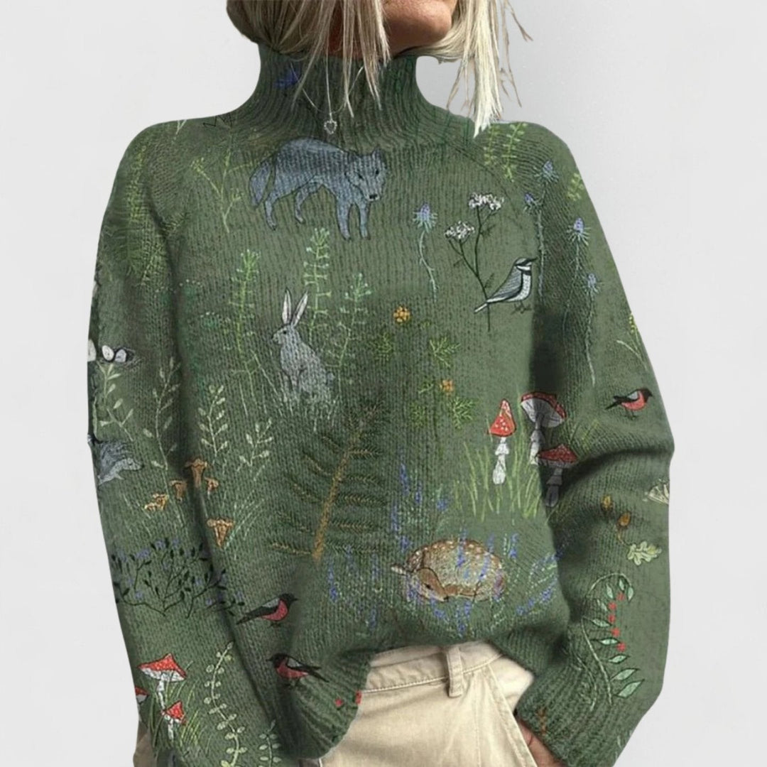 Laura | Dame Blomstrete Turtleneck Genser Løs Passform