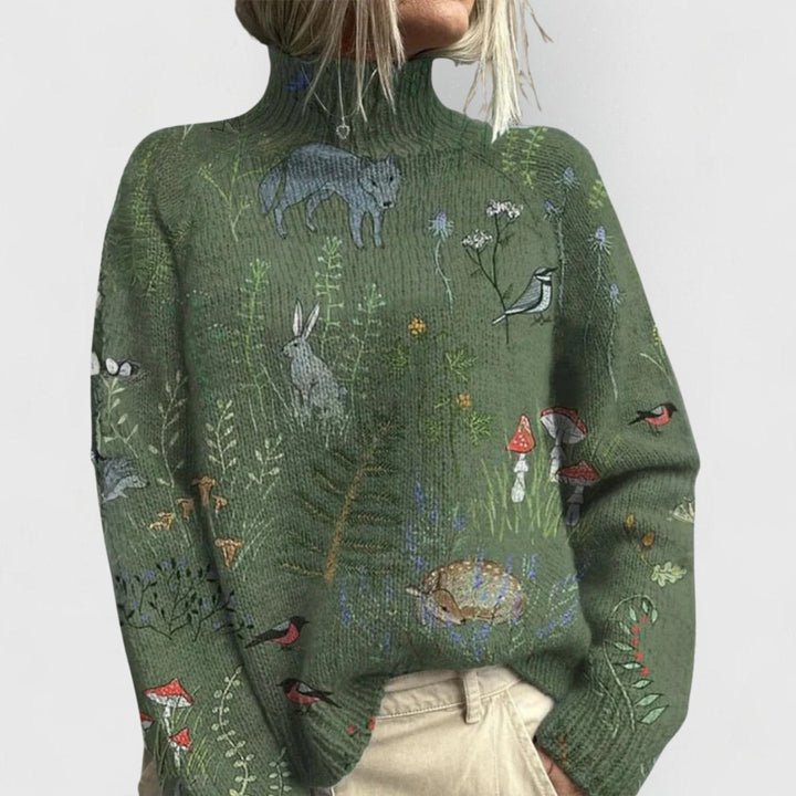 Laura | Dame Blomstrete Turtleneck Genser Løs Passform