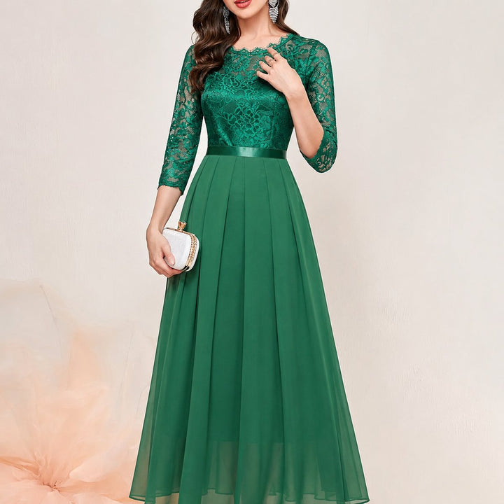 Karla | Kvinne Lace Maxi Kjole Plisserte Ermer Formelle Kjoler Kvelds