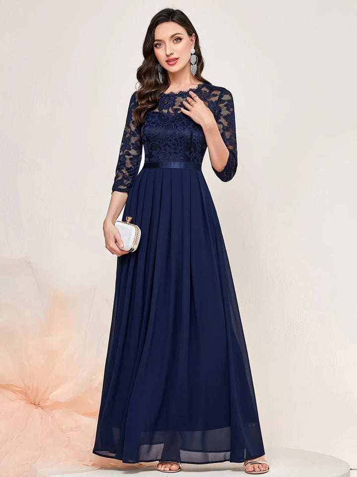 Karla | Kvinne Lace Maxi Kjole Plisserte Ermer Formelle Kjoler Kvelds