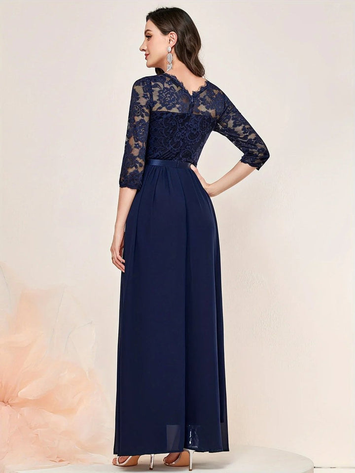 Karla | Kvinne Lace Maxi Kjole Plisserte Ermer Formelle Kjoler Kvelds