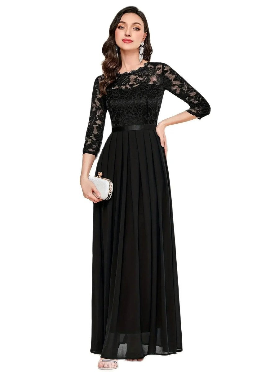 Karla | Kvinne Lace Maxi Kjole Plisserte Ermer Formelle Kjoler Kvelds