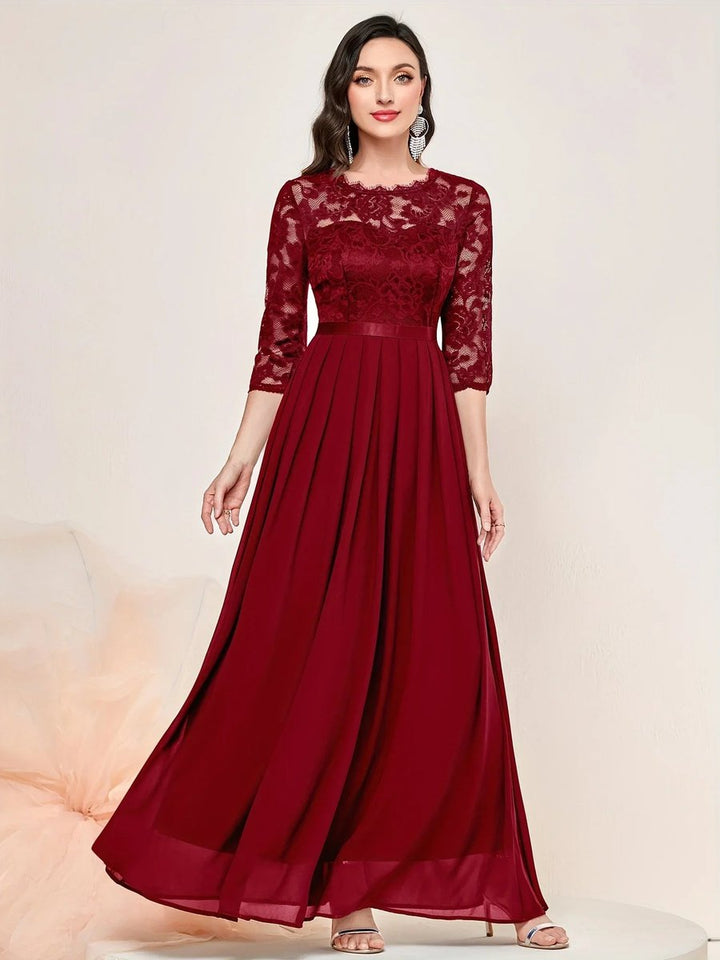 Karla | Kvinne Lace Maxi Kjole Plisserte Ermer Formelle Kjoler Kvelds