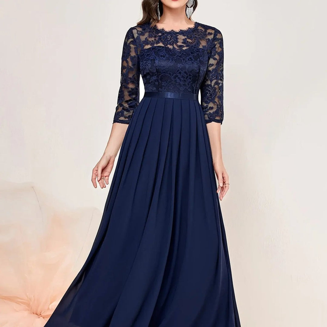 Karla | Kvinne Lace Maxi Kjole Plisserte Ermer Formelle Kjoler Kvelds