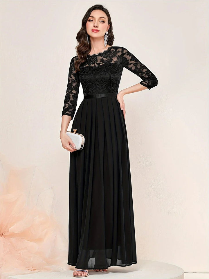 Karla | Kvinne Lace Maxi Kjole Plisserte Ermer Formelle Kjoler Kvelds