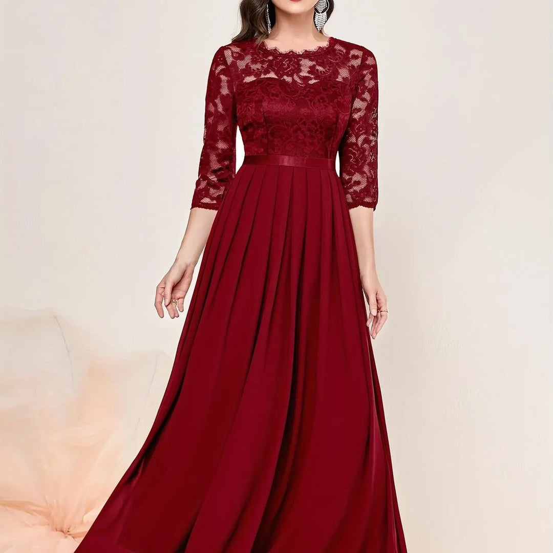 Karla | Kvinne Lace Maxi Kjole Plisserte Ermer Formelle Kjoler Kvelds