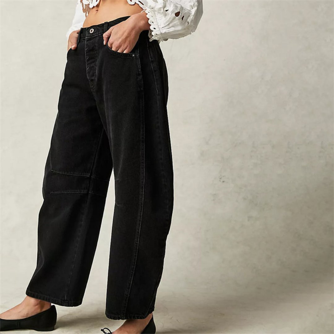 Olivia | Kvinne Cropped Barrel Leg Denim Jeans Mid-Rise