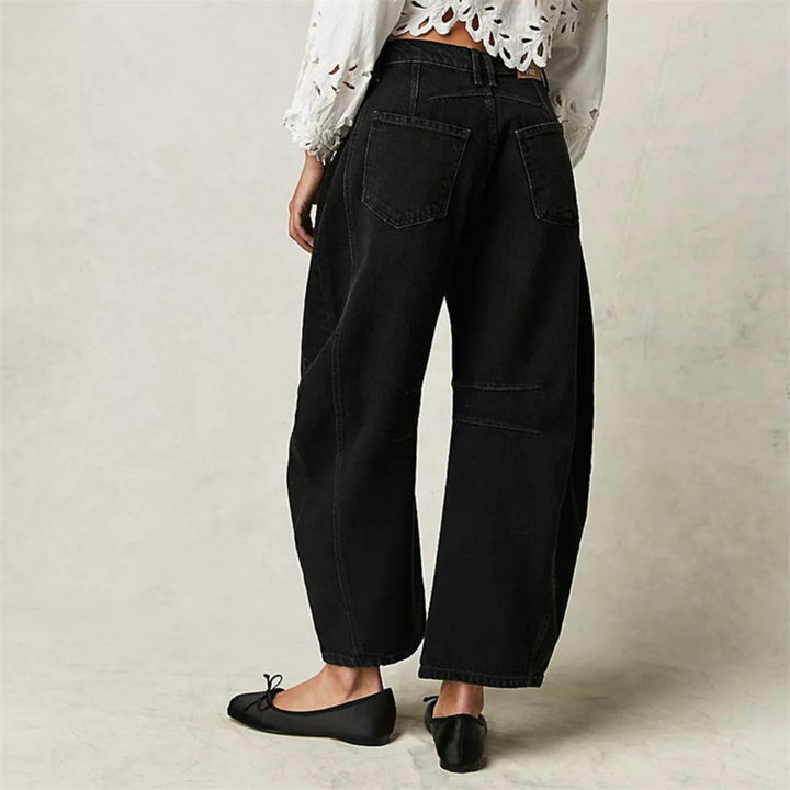 Olivia | Kvinne Cropped Barrel Leg Denim Jeans Mid-Rise