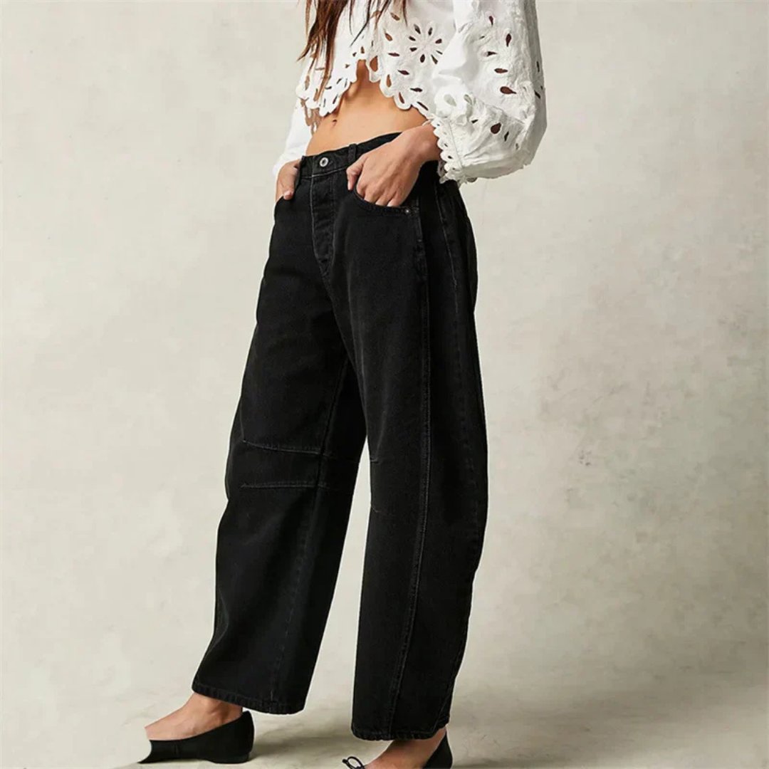 Olivia | Kvinne Cropped Barrel Leg Denim Jeans Mid-Rise
