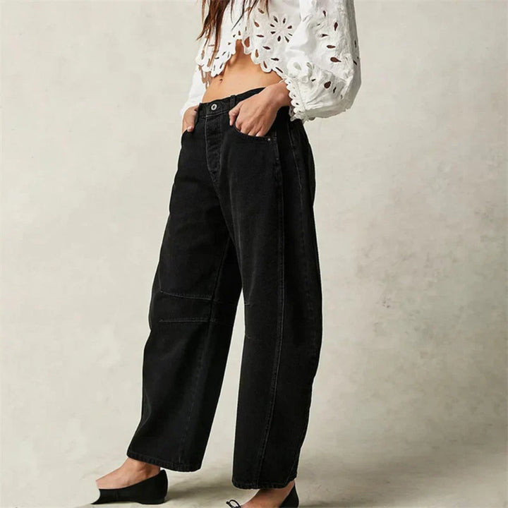Olivia | Kvinne Cropped Barrel Leg Denim Jeans Mid-Rise