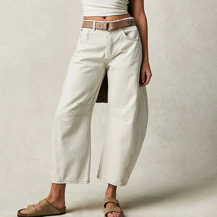 Olivia | Kvinne Cropped Barrel Leg Denim Jeans Mid-Rise