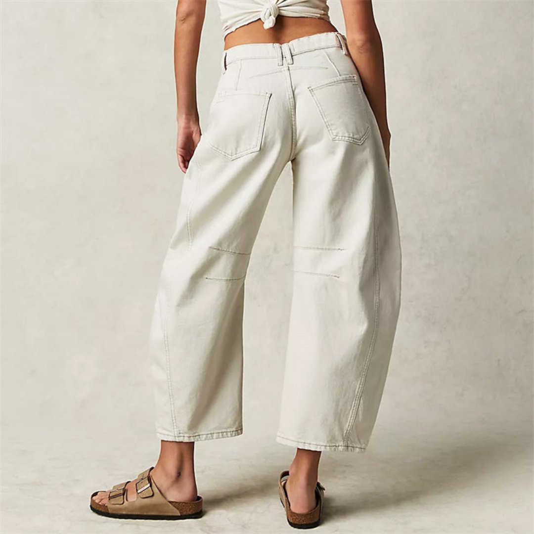 Olivia | Kvinne Cropped Barrel Leg Denim Jeans Mid-Rise